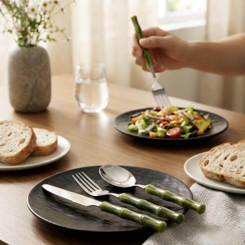내구성 있는 대나무 손잡이 스테인리스 스틸 주방 식기  - Bamboo Cutlery Set 리뷰 및 가격