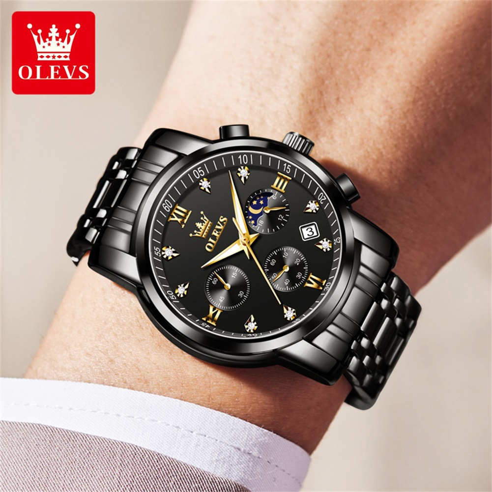 OLEVS 인기 남성용 시계 스테인레스 스틸 블랙 문  - Luxury Zone 리뷰 및 가격