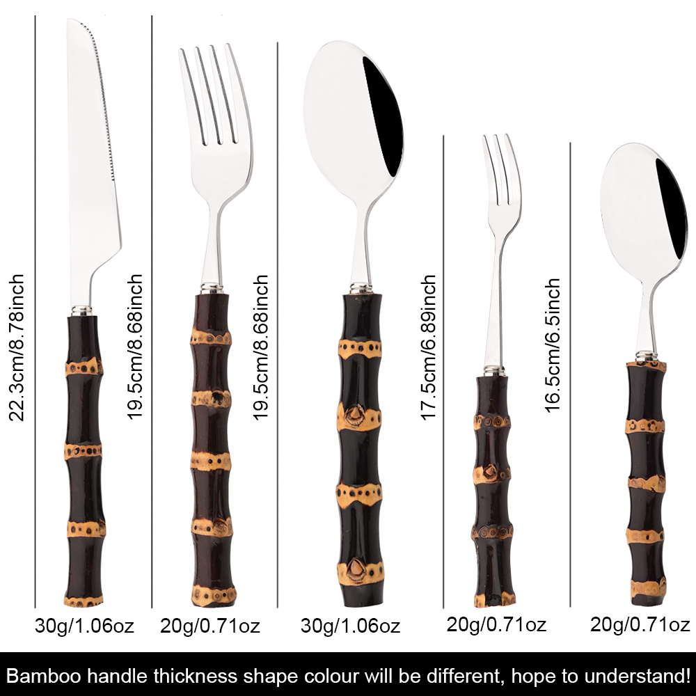 5Pcs 크리 에이 티브 홈 대나무 손잡이 식기류 수저 - Bamboo Cutlery Set 리뷰 및 가격
